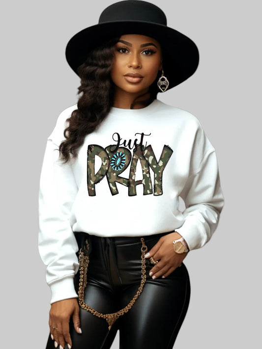 Women Just Pray Crewneck Religious Sweatshirt nicholesgifts