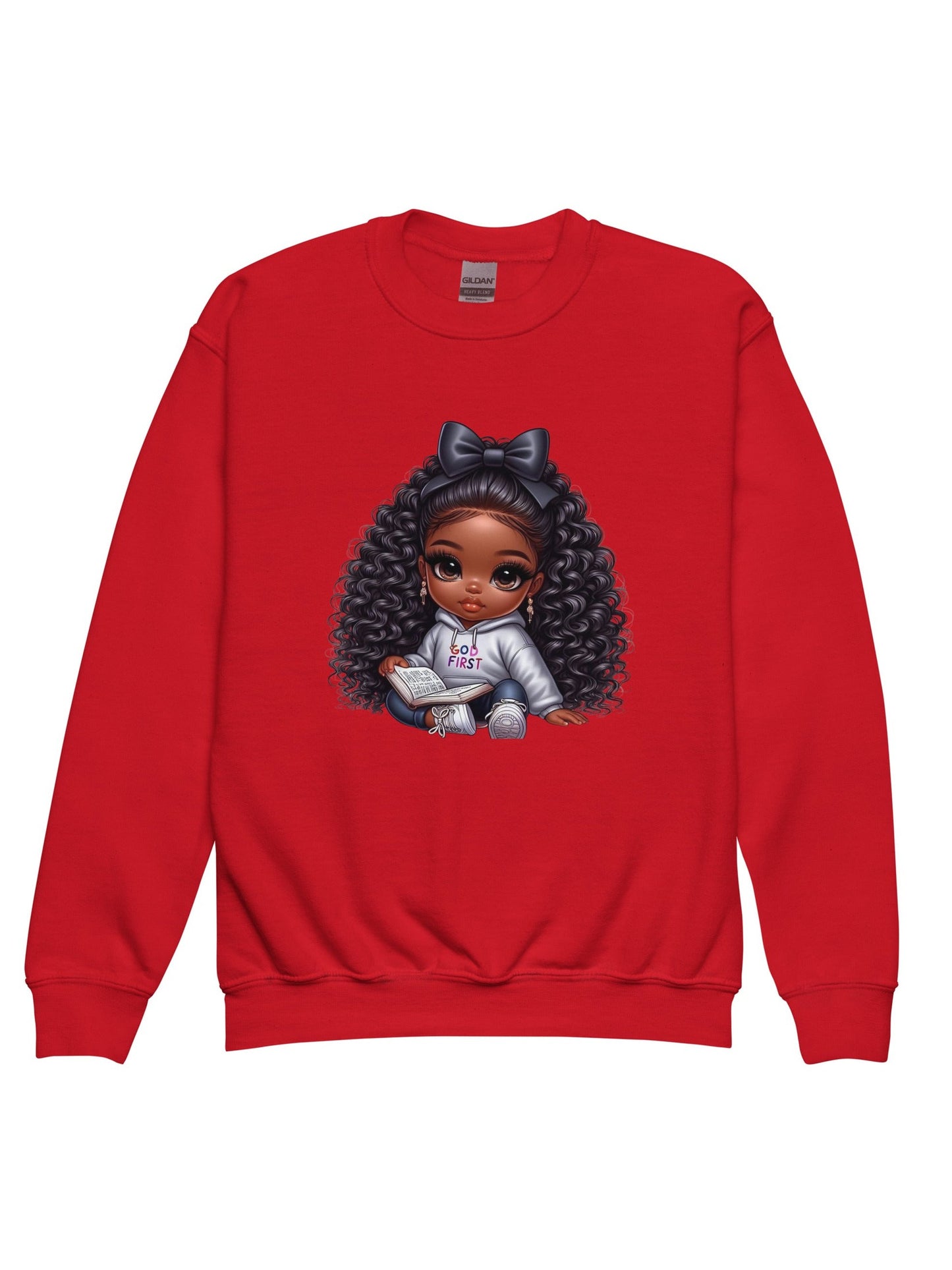 African American Toddler Girls God First Long Sleeve Crewneck Sweatshirt