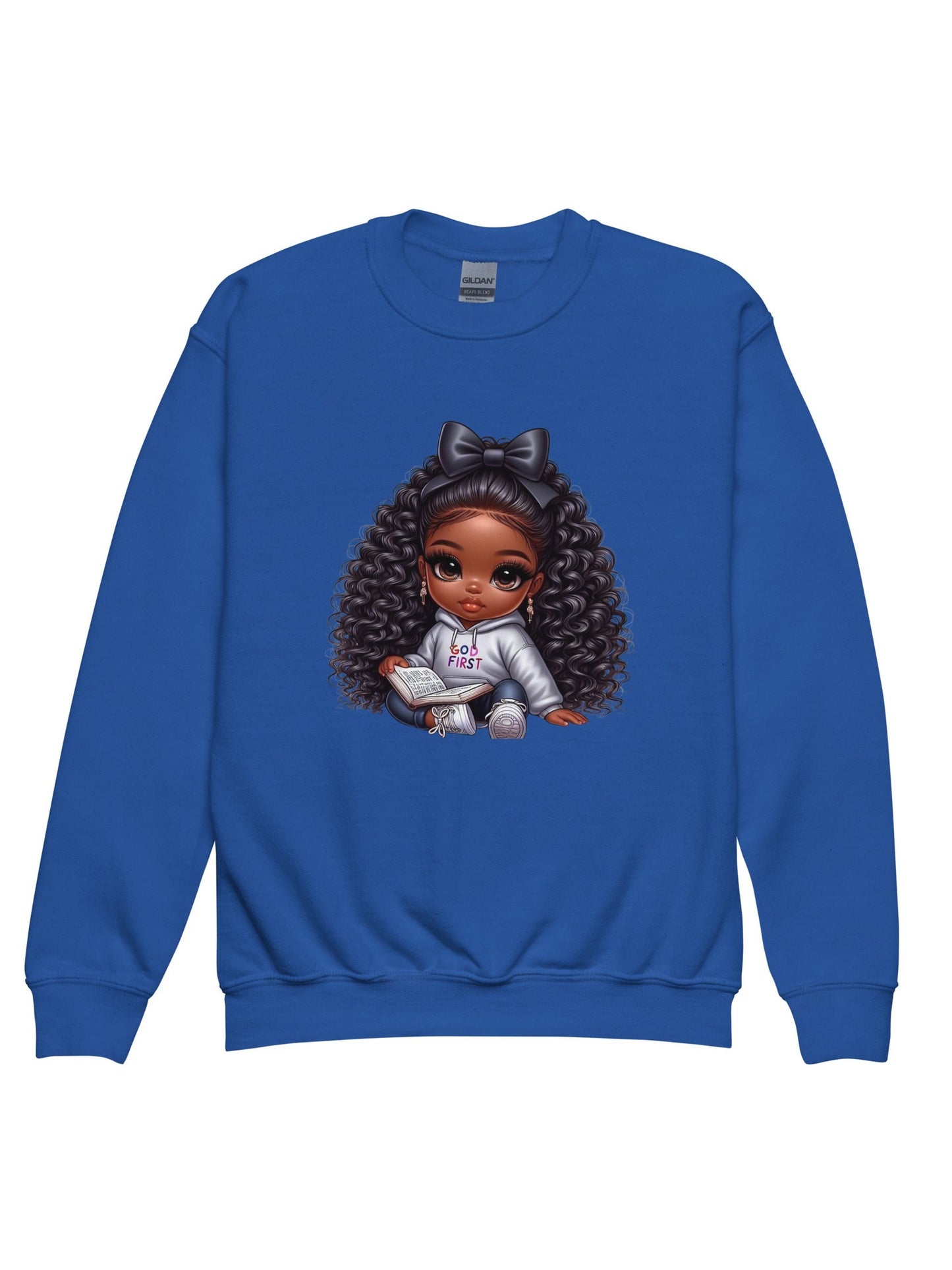 African American Toddler Girls God First Long Sleeve Crewneck Sweatshirt
