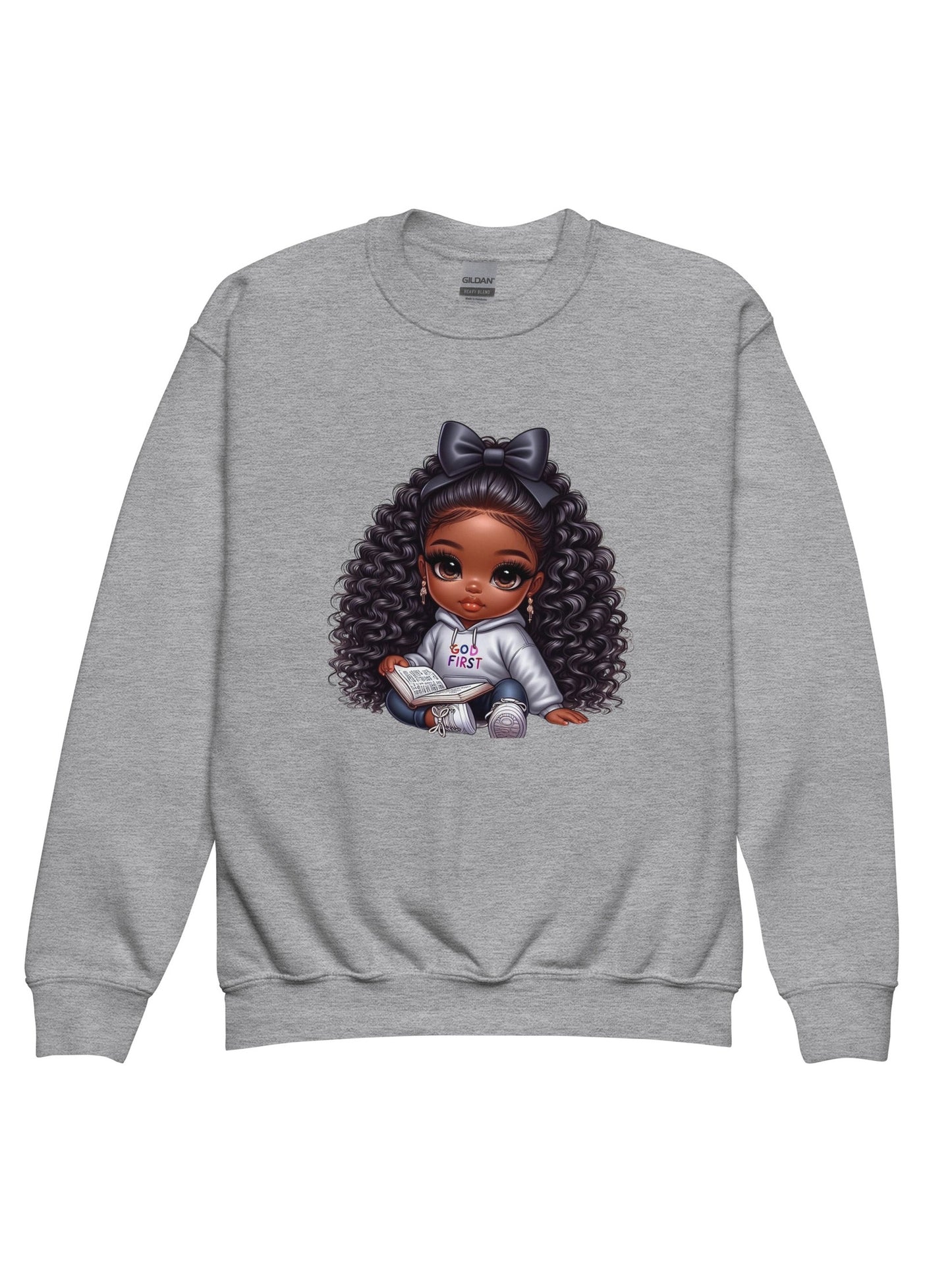African American Toddler Girls God First Long Sleeve Crewneck Sweatshirt nicholesgifts