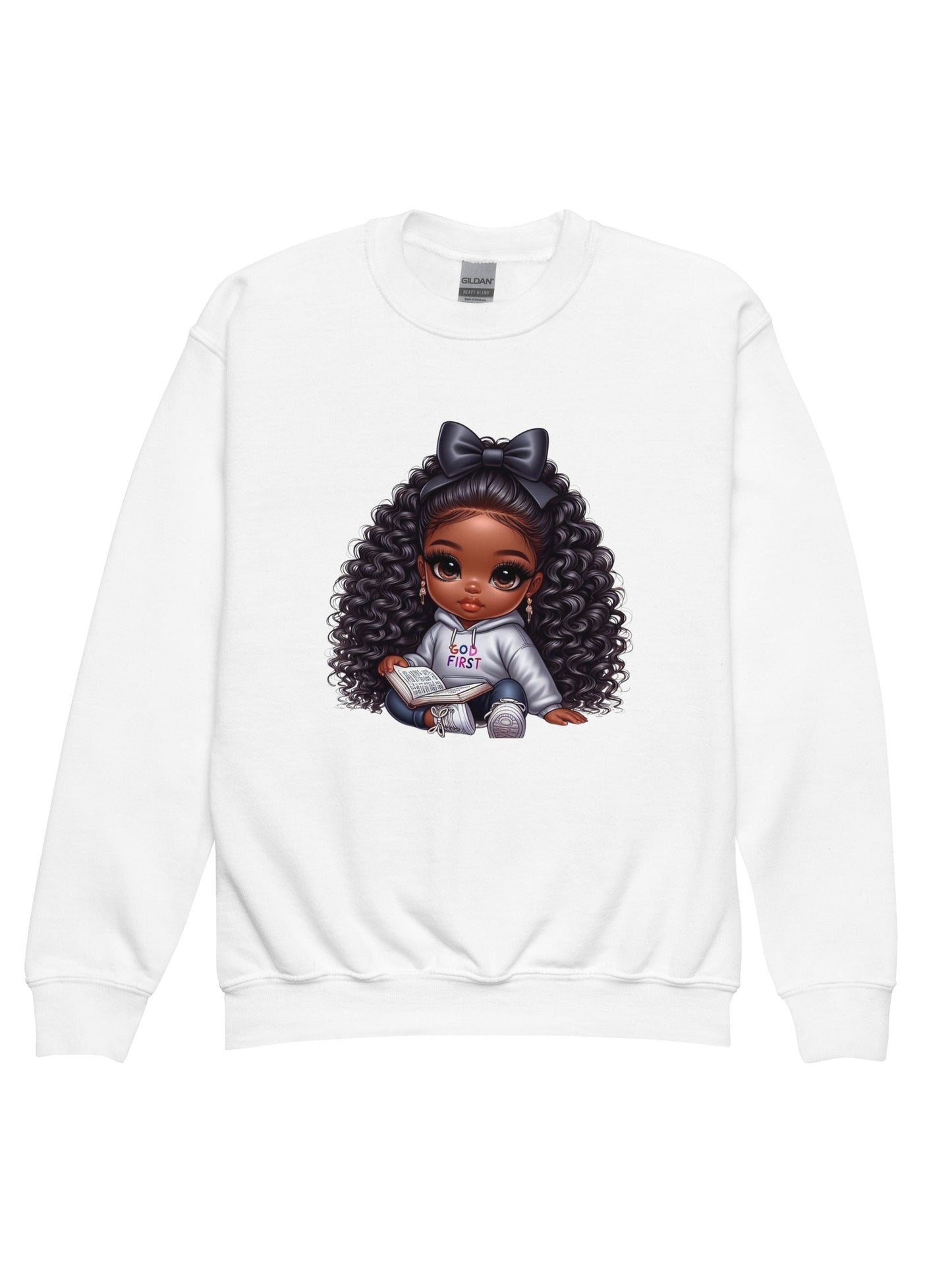 African American Toddler Girls God First Long Sleeve Crewneck Sweatshirt