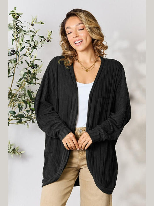 Women Basic Full Size Ribbed Cocoon Cardigan Sweater NicholesGifts
