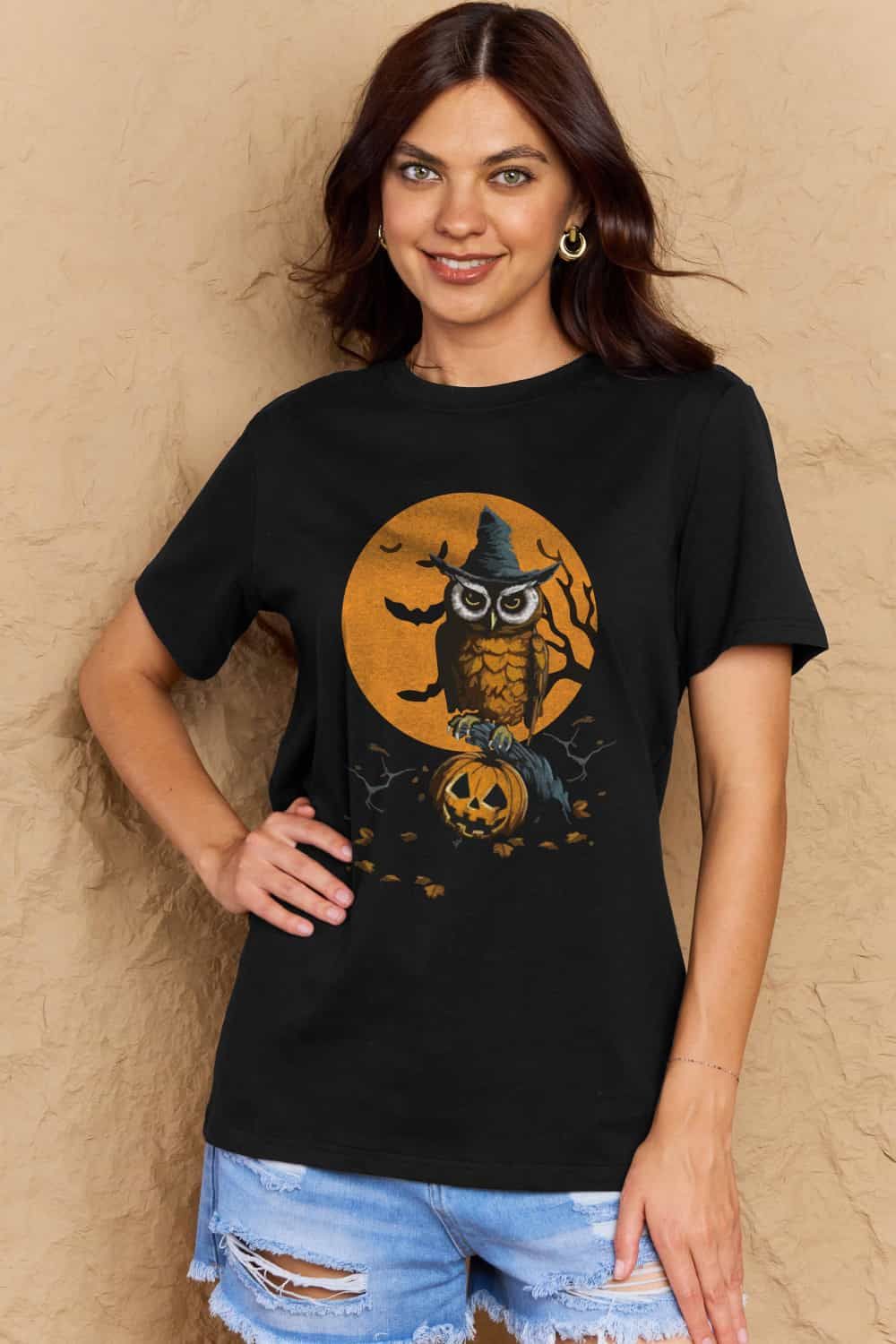 Women Full Size Halloween Theme Graphic Cotton T-Shirt NicholesGifts