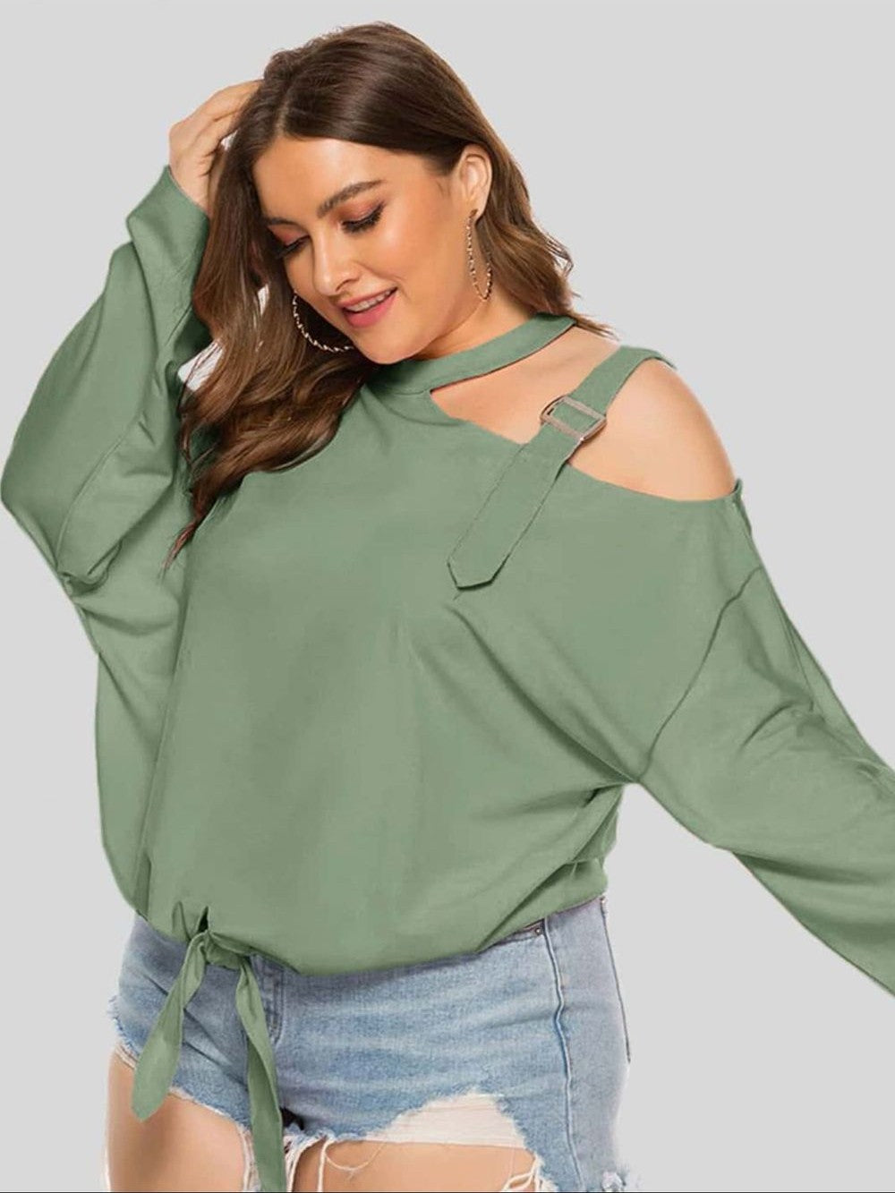 Plus Size Women Cold-Shoulder Tied Top nicholesgifts