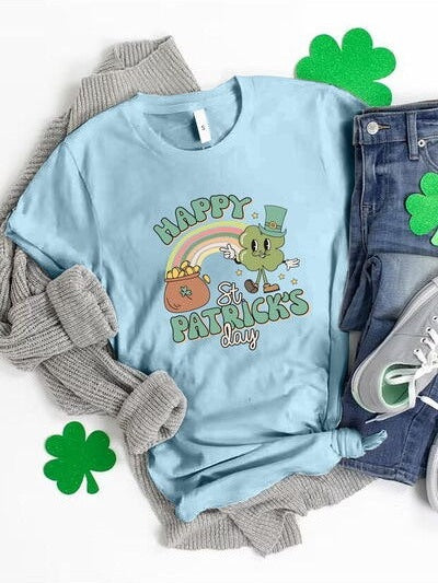 Happy St Patrick's Day Women Round Neck Short Sleeve T-Shirt