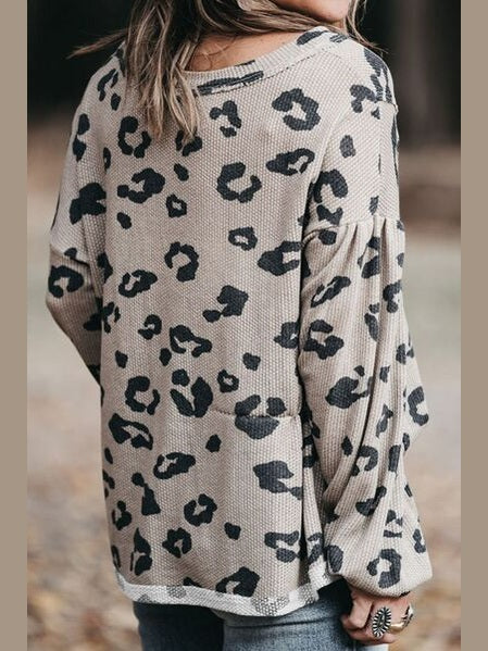 NicholesGifts Plus Size Women Leopard V-Neck Dropped Shoulder Long Sleeve T-Shirt NicholesGifts