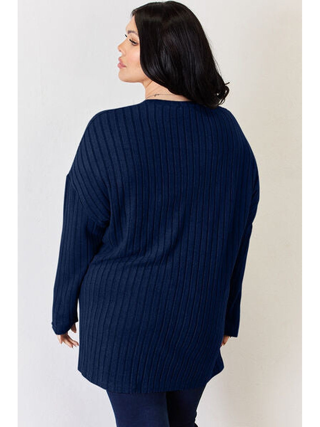 Women Basic Full Size Ribbed Half Button Long Sleeve High-Low T-Shirt NicholesGifts