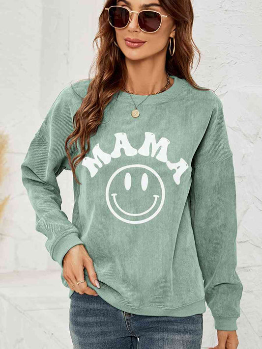 Women Round Neck Long Sleeve MAMA Graphic Sweatshirt NicholesGifts