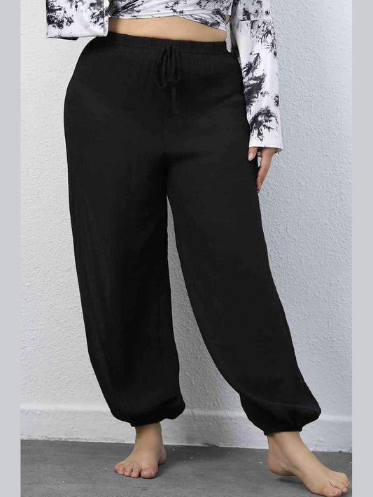 NicholesGifts Plus Size Women Black Drawstring Jogger Pants