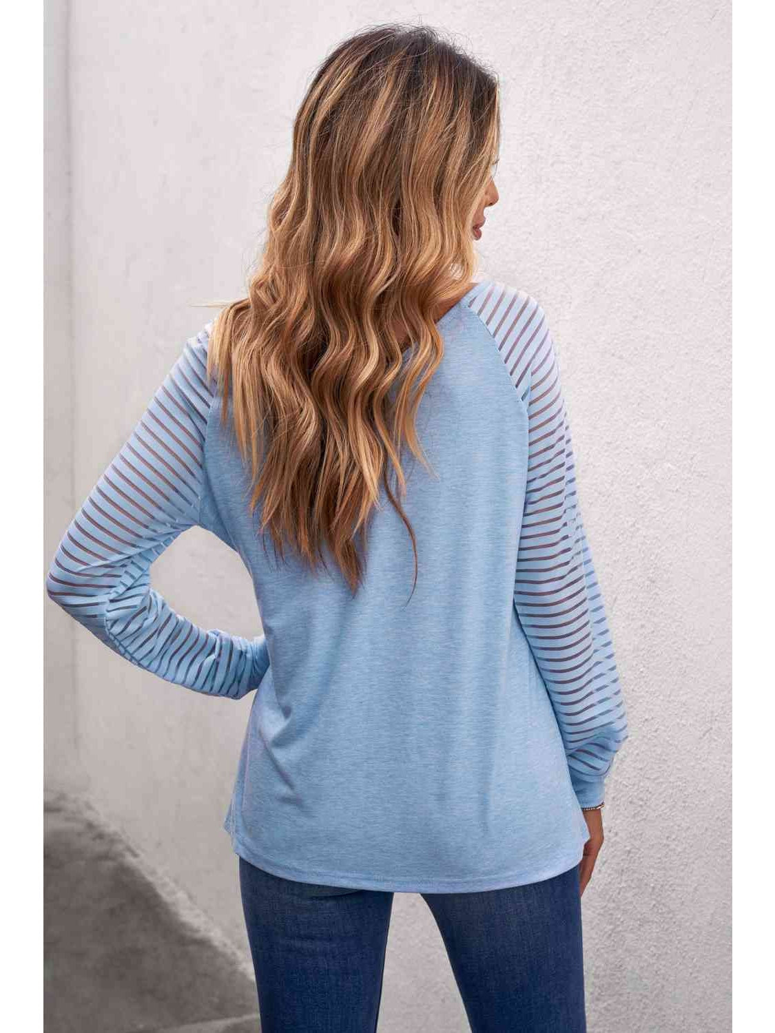 Women Sheer Striped V-Neck Top NicholesGifts