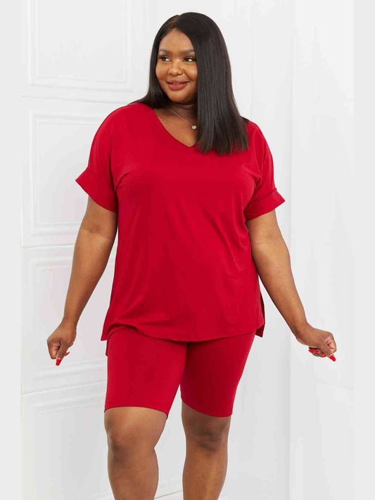 Women Full Size Quiet Moments Brushed Lounge Set in Burgundy