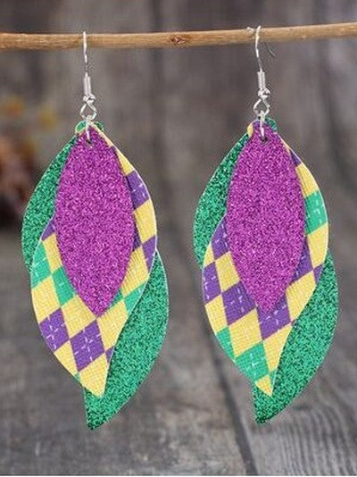 NicholesGifts Women PU Leather Leaf Dangle St. Patrick's Day Earrings