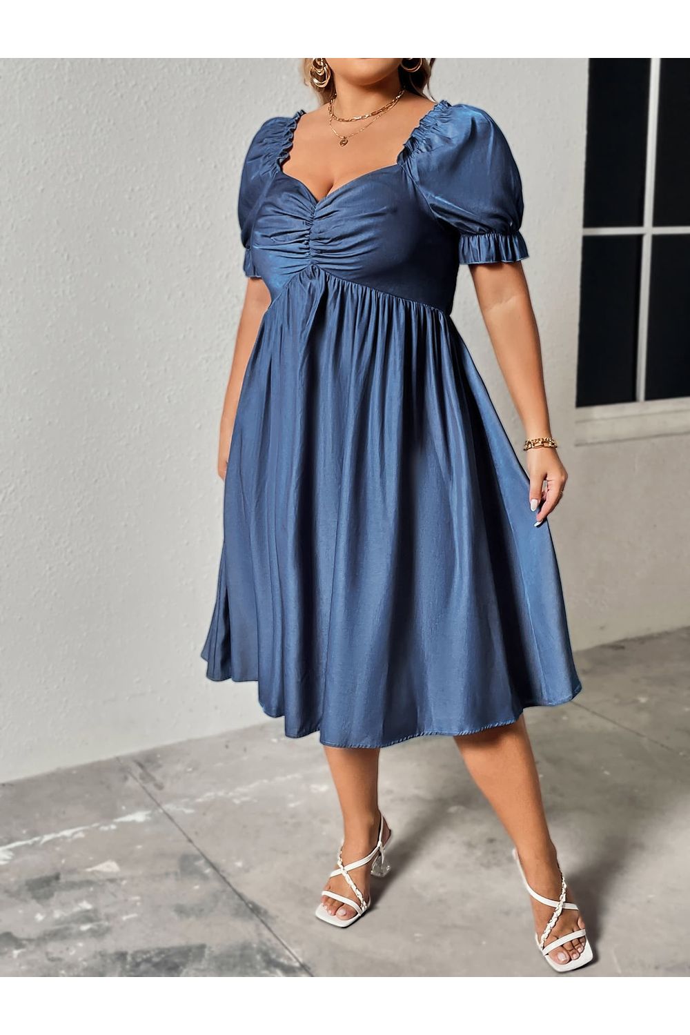 NicholesGifts Plus Size Women Ruched Sweetheart Neck Dress