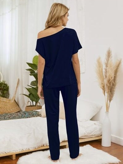 Round Neck Top and Pants Lounge Set