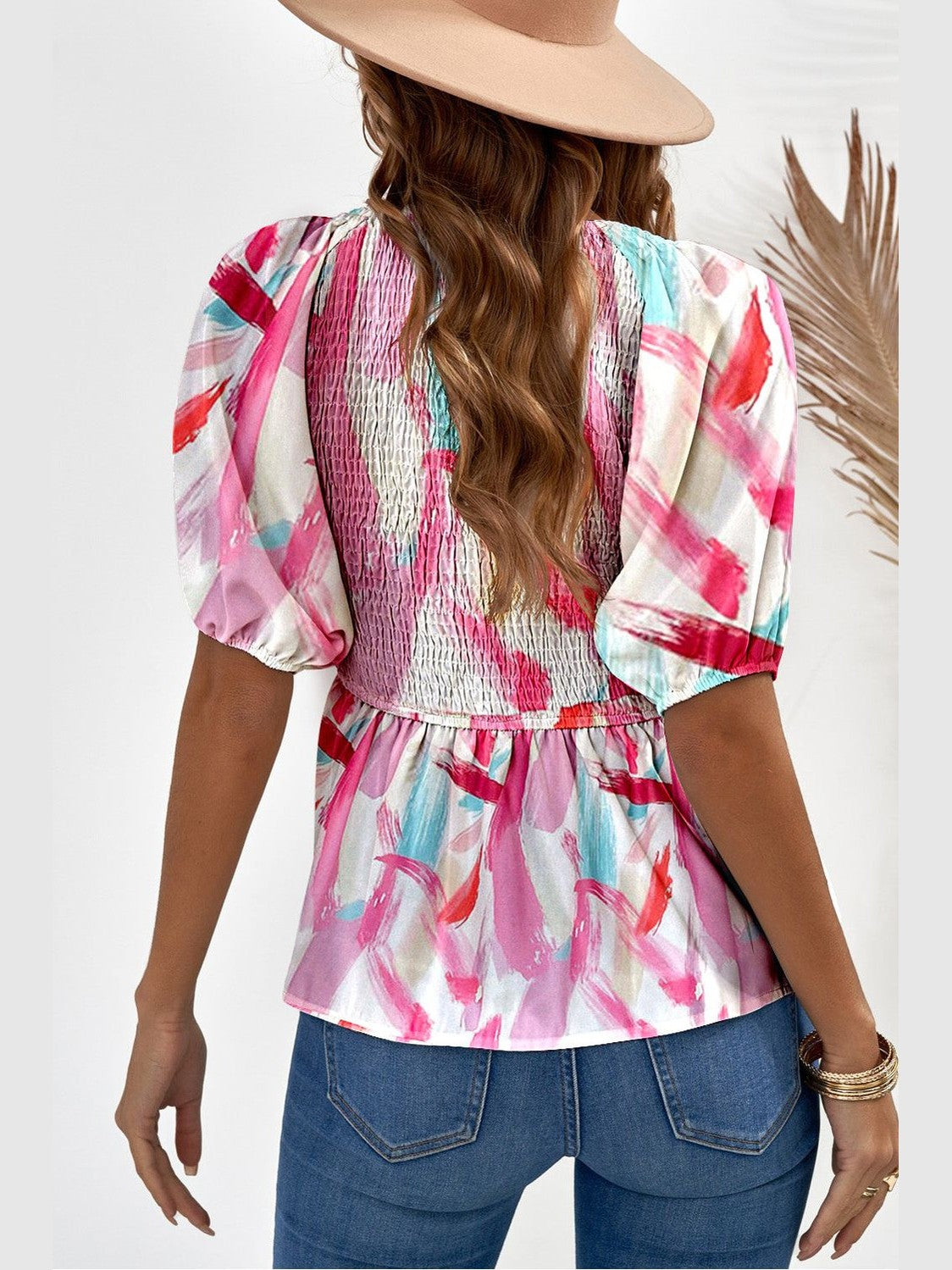 Women Printed V-Neck Babydoll Blouse NicholesGifts