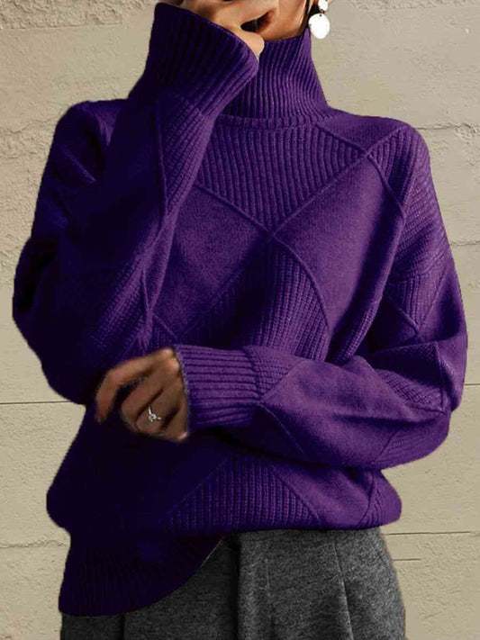 Women Geometric Turtleneck Long Sleeve Sweater