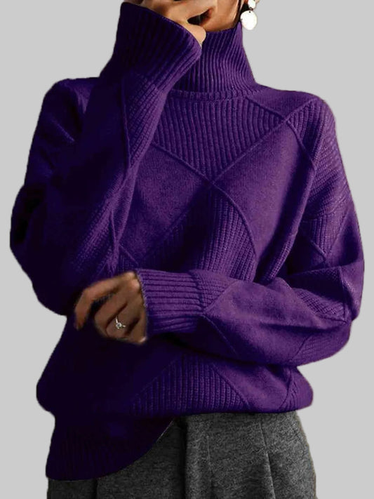 Women Geometric Turtleneck Long Sleeve Sweater nicholesgifts