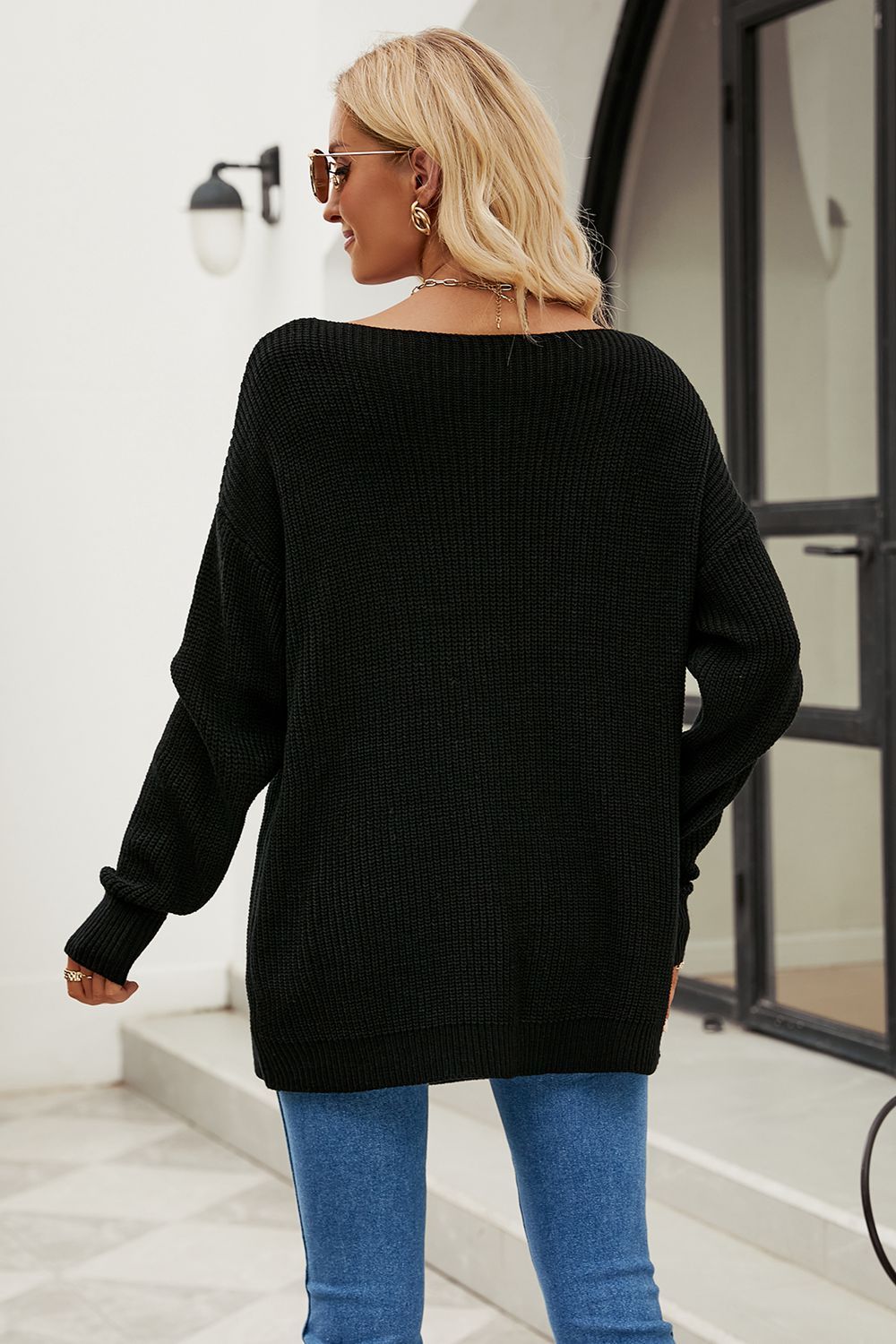 Women Boat Neck Dropped Shoulder Knit Top