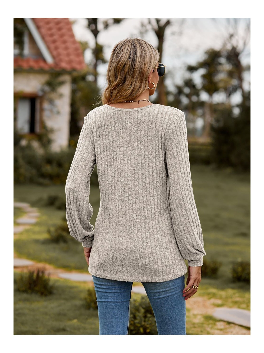 Women Round Neck Button-Down Long Sleeve Tee NicholesGifts