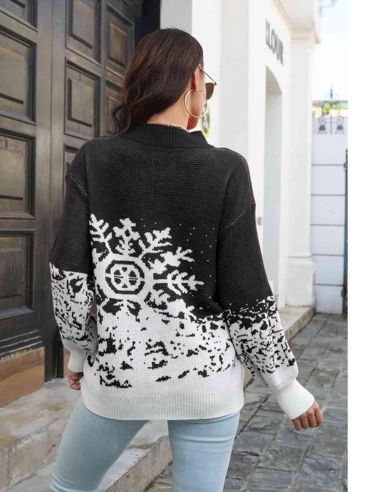 Women Snowflake Pattern Mock Neck Sweater NicholesGifts