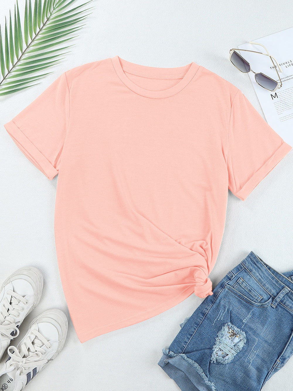 Women Rabbit Round Neck Short Sleeve Pink Easter T-Shirt nicholesgifts