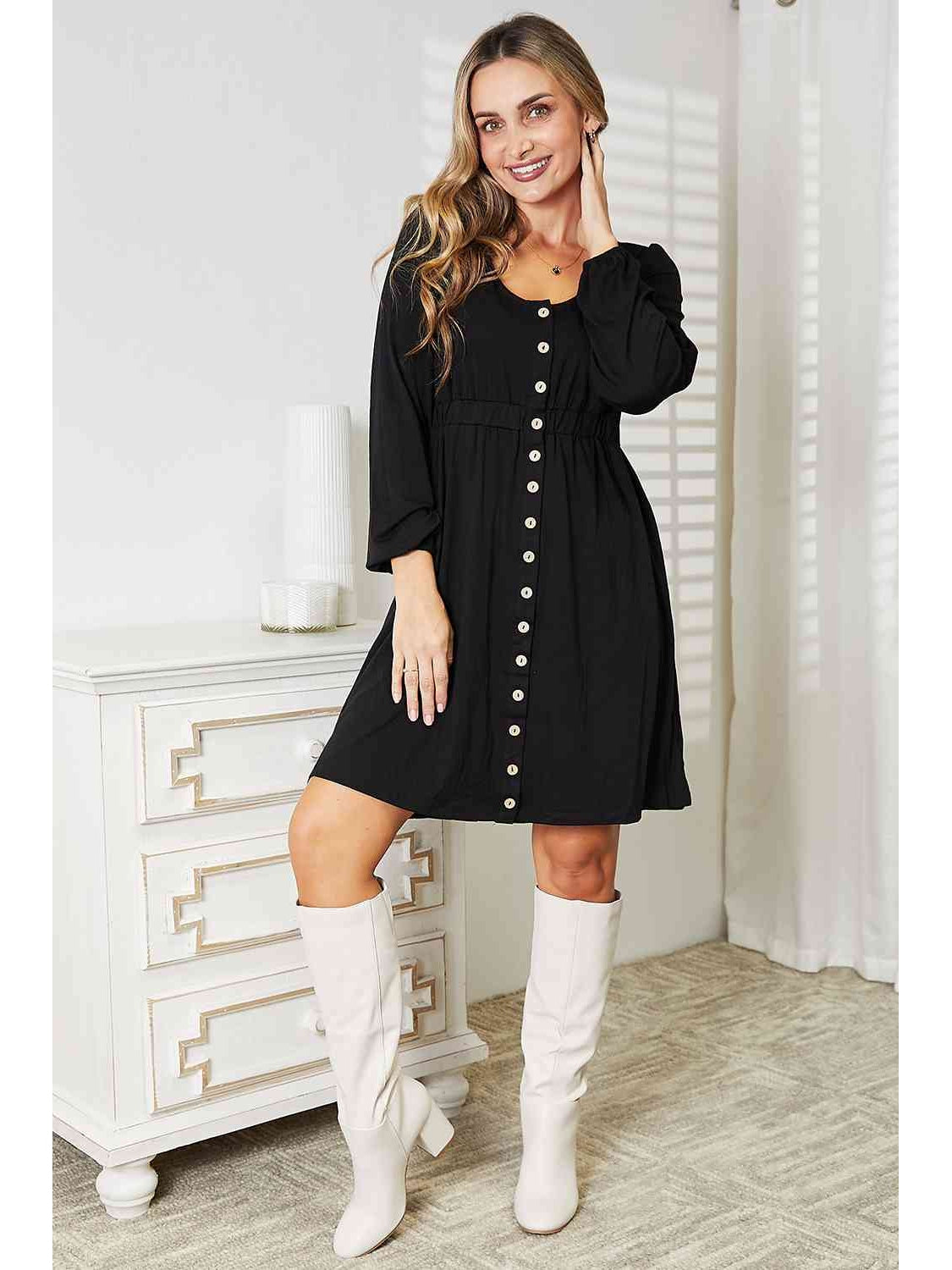 Women Double Take Scoop Neck Empire Waist Long Sleeve Magic Dress NicholesGifts