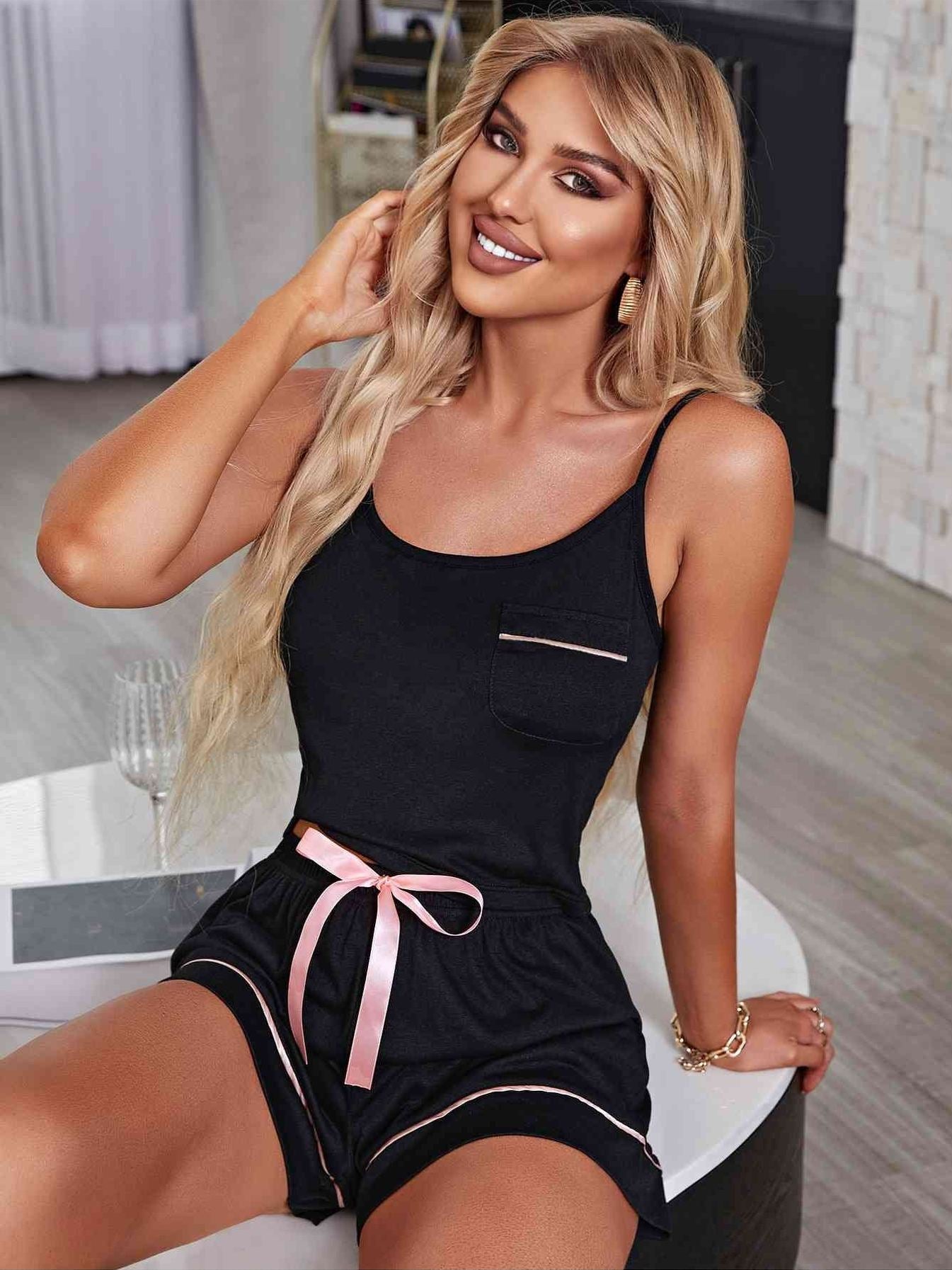 Women Contrast Cami and Shorts Lounge Set