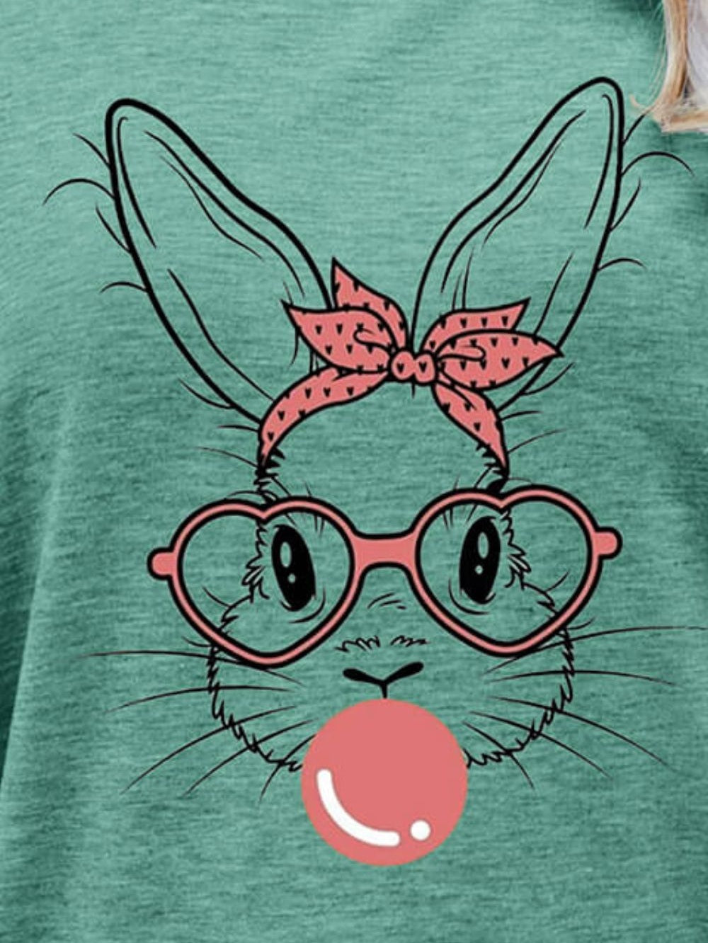 Women Easter Bunny Graphic Round Neck T-Shirt NicholesGifts