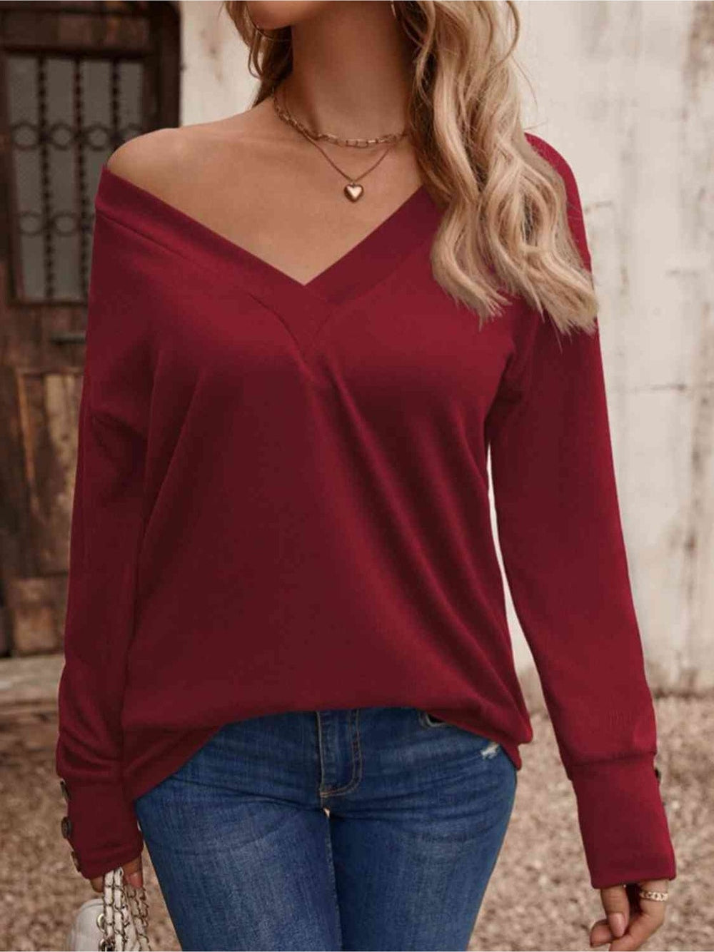 Women V-Neck Long Sleeve Top NicholesGifts