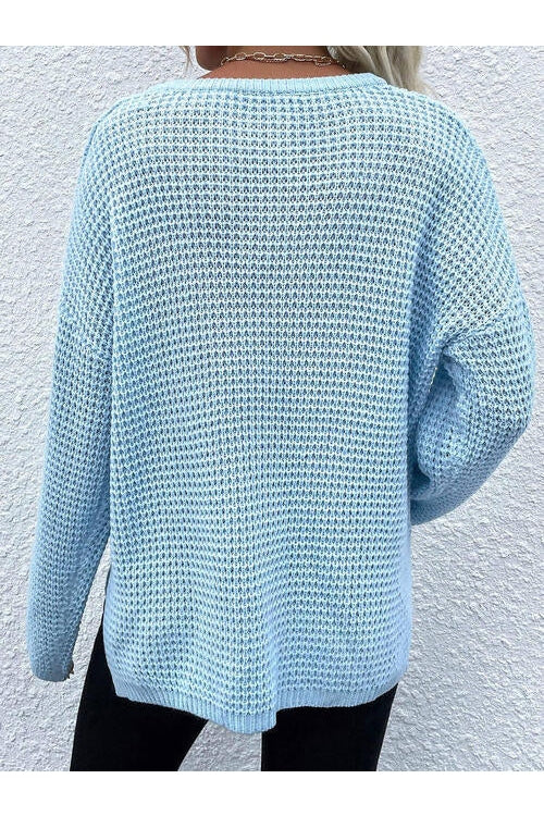 Women Notched Long Sleeve Sweater NicholesGifts
