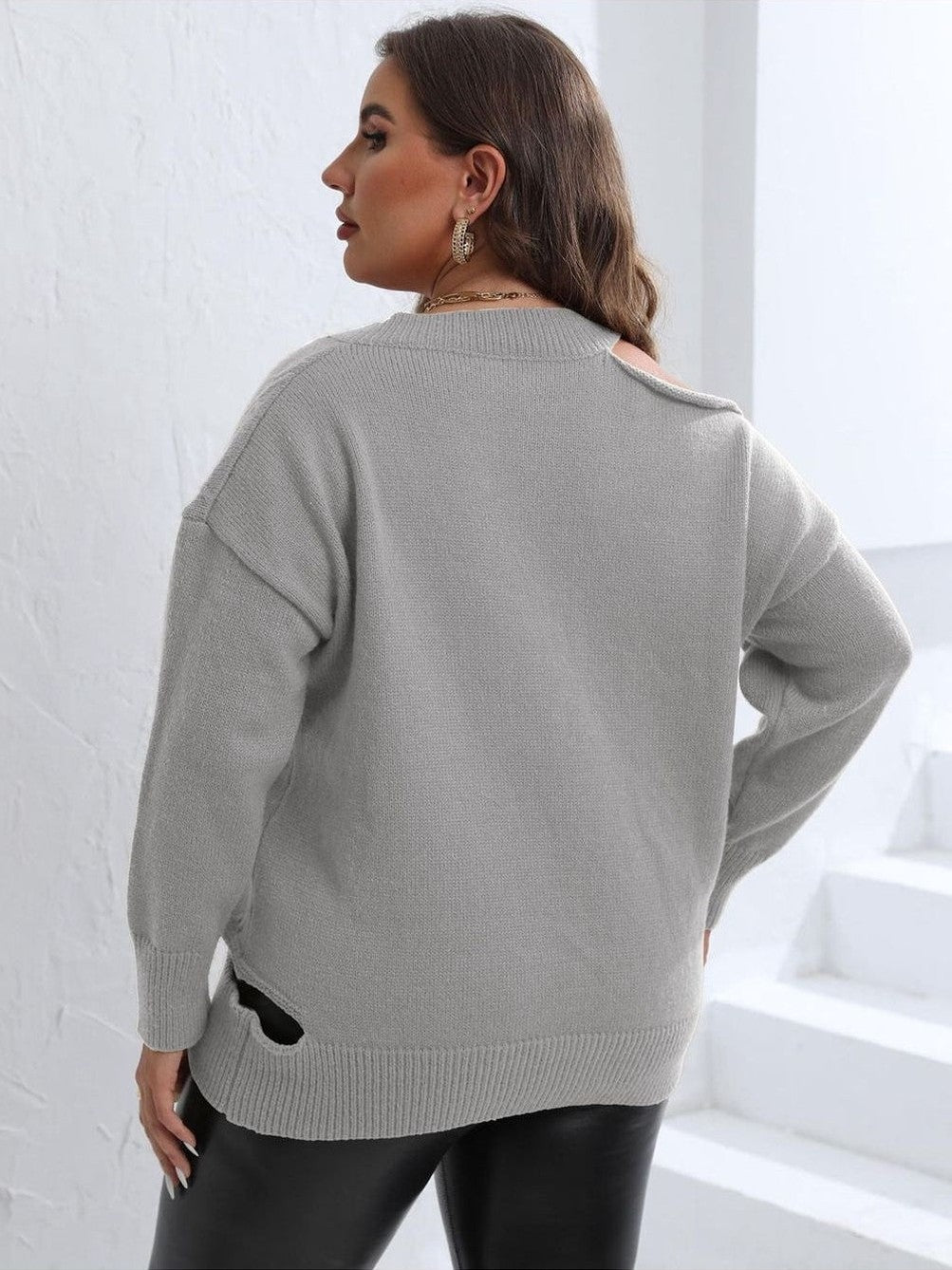 Plus Size Women Cutout V-Neck Sweater NicholesGifts