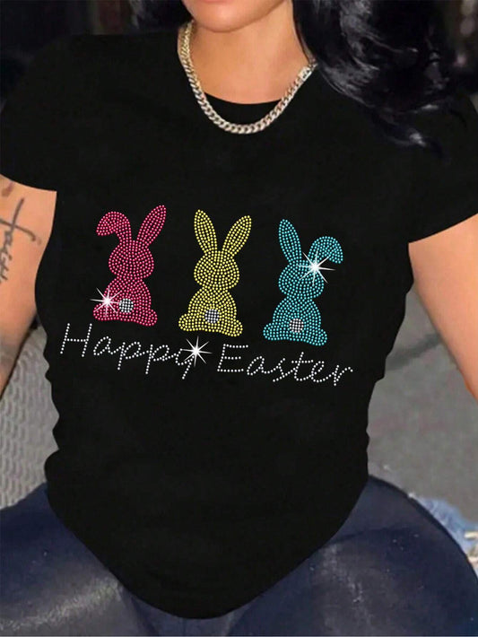 Women Happy Easter Round Neck T-Shirt