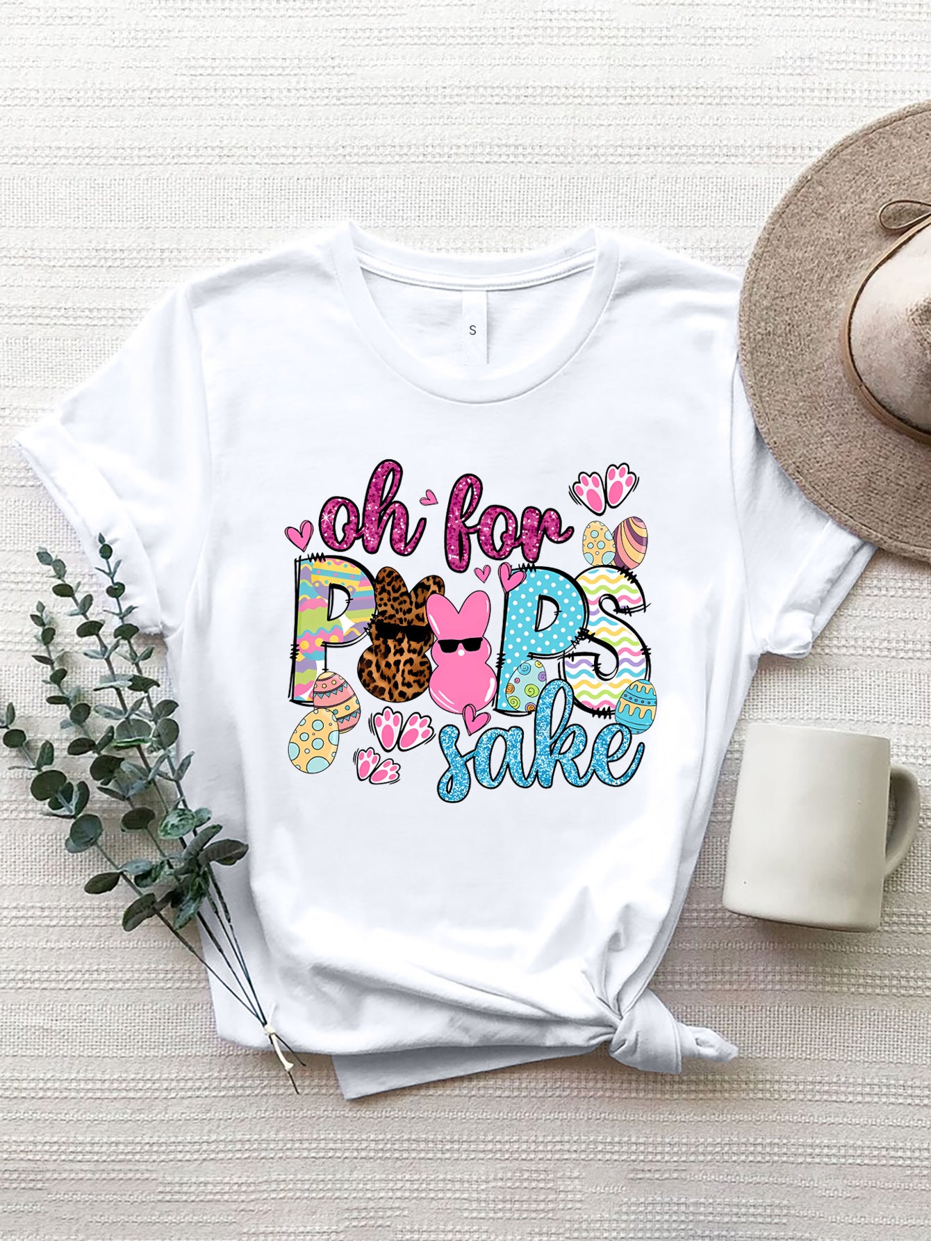 Women Oh For Peeps Sake Round Neck Easter T-Shirt NicholesGifts