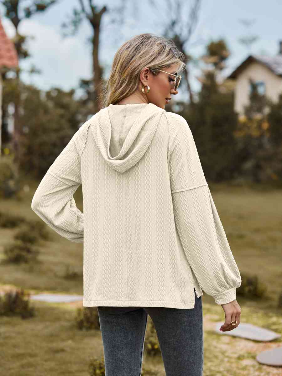 NicholesGifts Women Cable-Knit Dropped Shoulder Hoodie