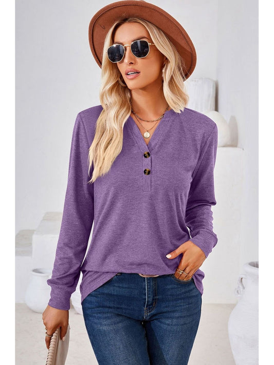 Women V-Neck Buttoned Long Sleeve Blouse NicholesGifts