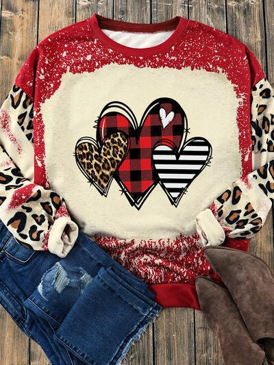 Women Heart Leopard Round Neck Valentine's Day Sweatshirt nicholesgifts