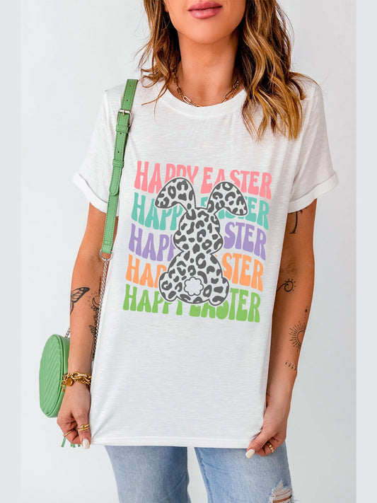 Women Happy Easter Round Neck Short Sleeve T-Shirt