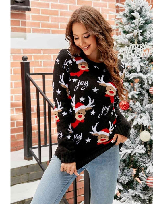 Women Reindeer Round Neck Sweater