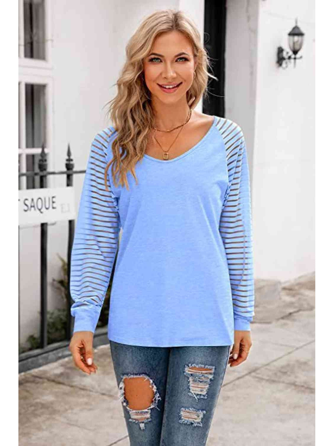 Women V-Neck Long Raglan Sleeve Top NicholesGifts