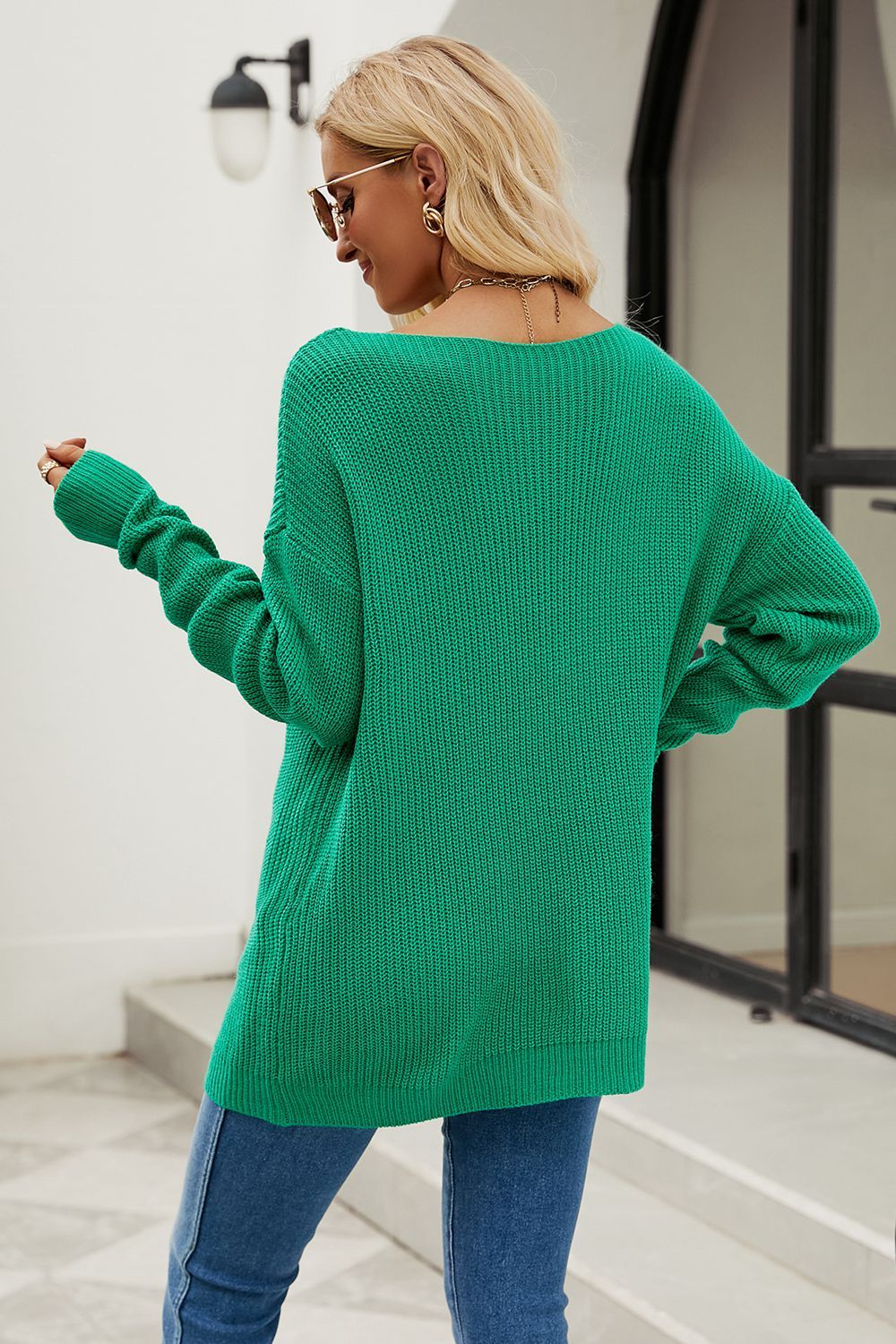 Women Boat Neck Dropped Shoulder Knit Top