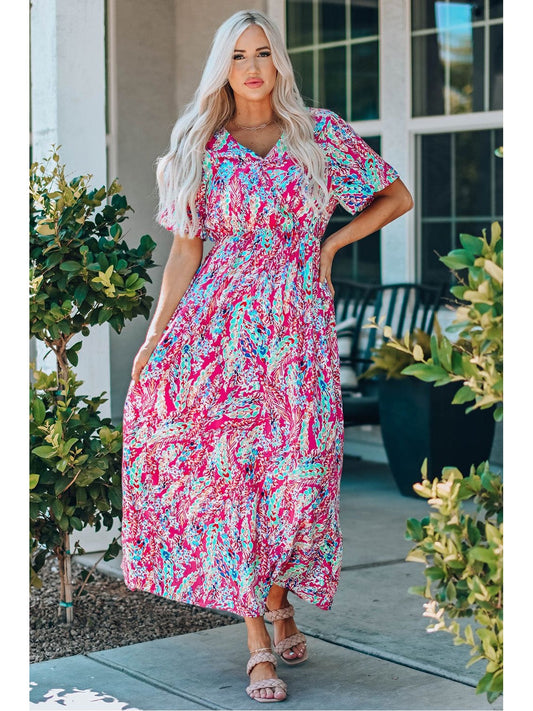 Women Multicolored V-Neck Maxi Dress NicholesGifts