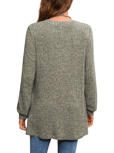 Women Slit Notched Pocketed Long Sleeve T-Shirt NicholesGifts