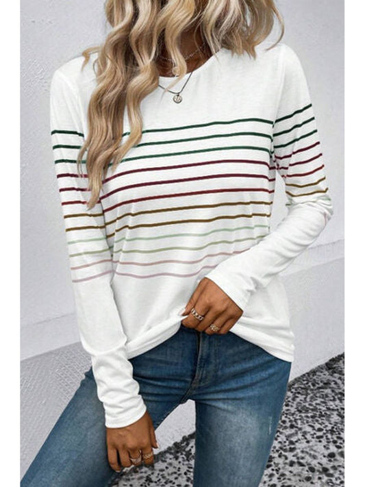 Striped Round Neck Long Sleeve T-Shirt NicholesGifts