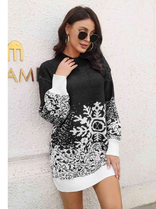 Women Snowflake Pattern Christmas Sweater Dress