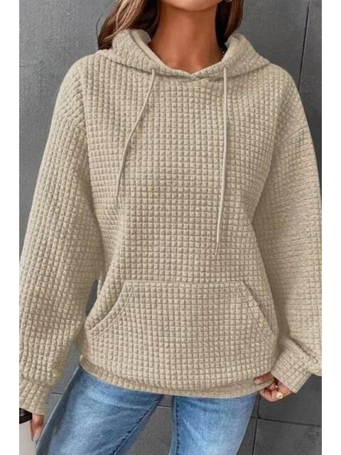 NicholesGifts Women Textured Drawstring Drop Shoulder Hoodie
