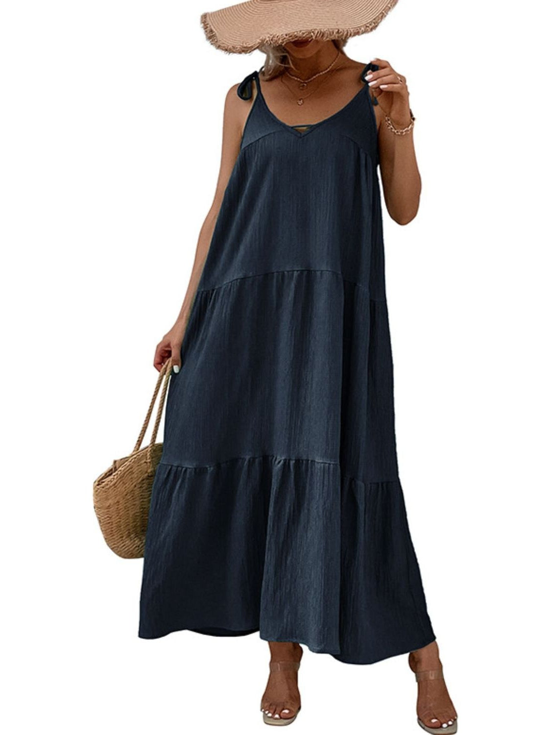 Tie-Shoulder Tiered Maxi Dress