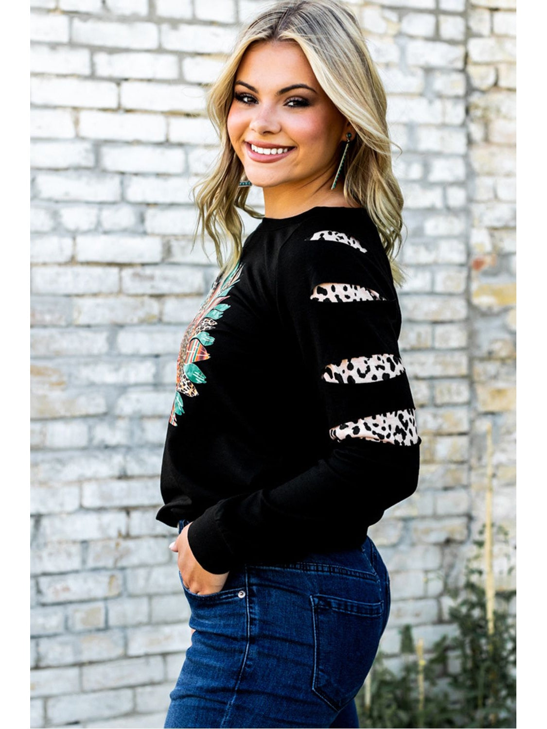 Women Graphic Leopard Patch Sweatshirt nicholesgifts