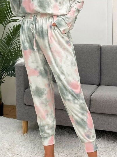 Tie-Dye Round Neck Top and Drawstring Pants Lounge Set NicholesGifts