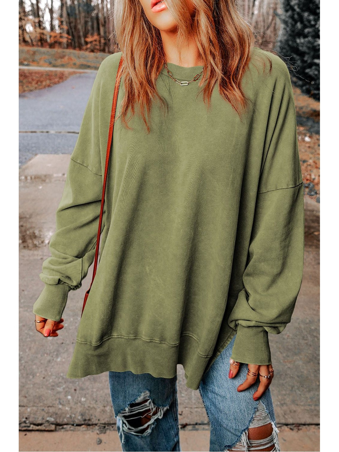 Women Dropped Shoulder Round Neck Long Sleeve Blouse NicholesGifts