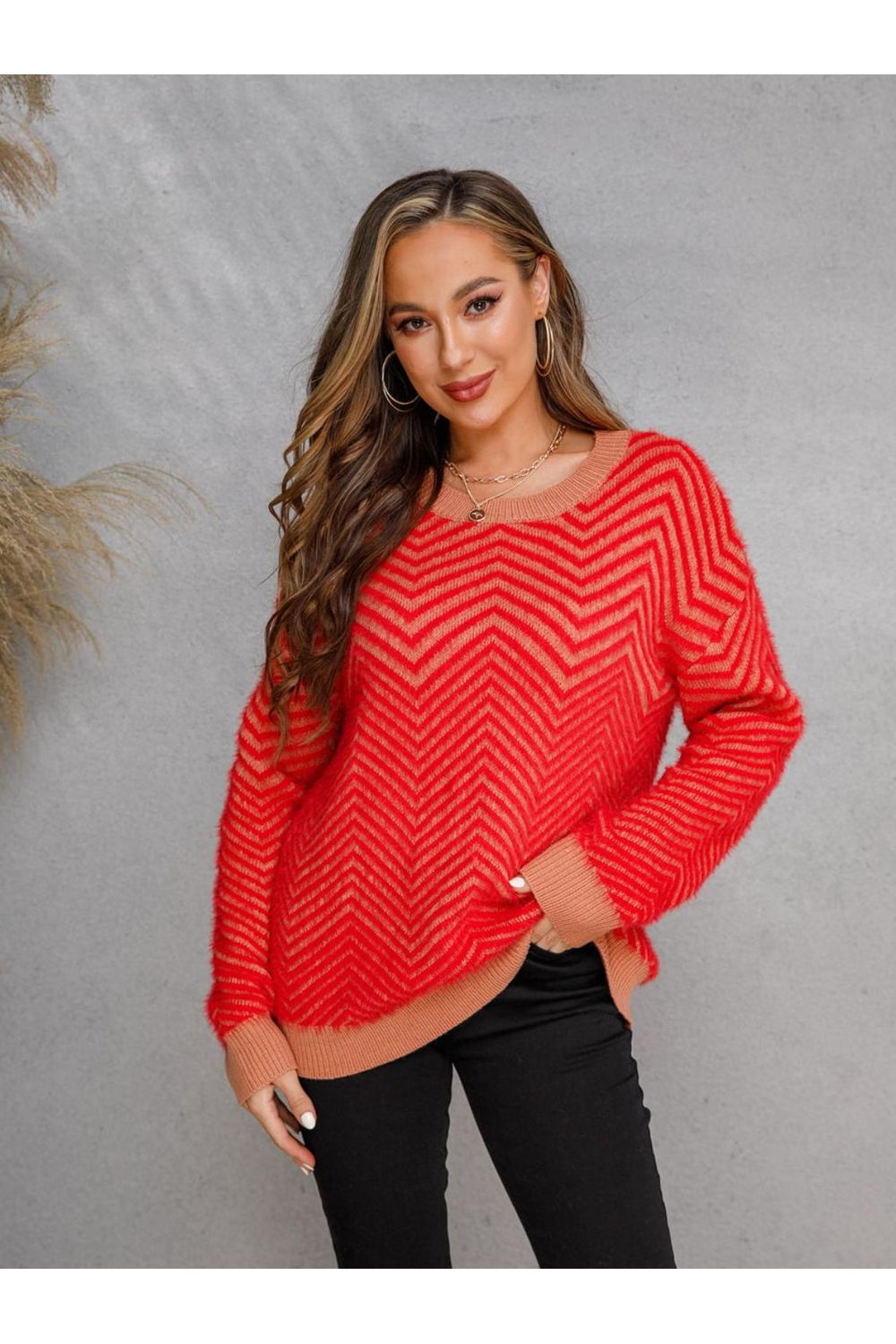 Women Round Neck Long Sleeve Sweater
